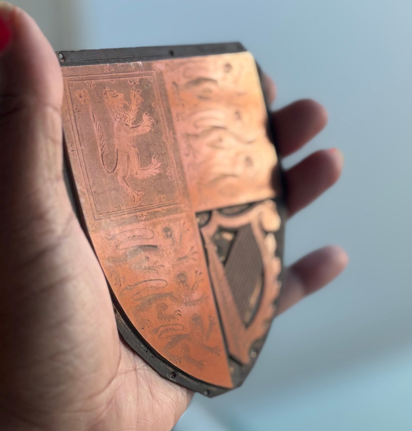 Antique Etched Copper Royal Shield Printing Plates