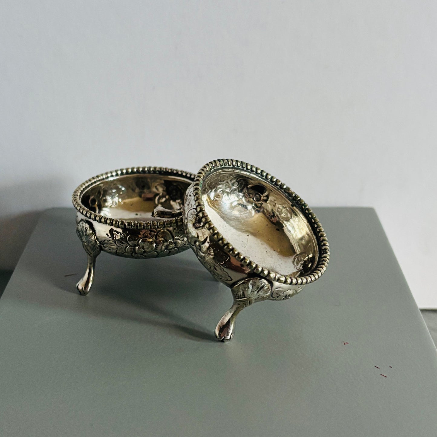 Antique Silver Plated Salts | Adorable Detailed Salts in Silver Plate 