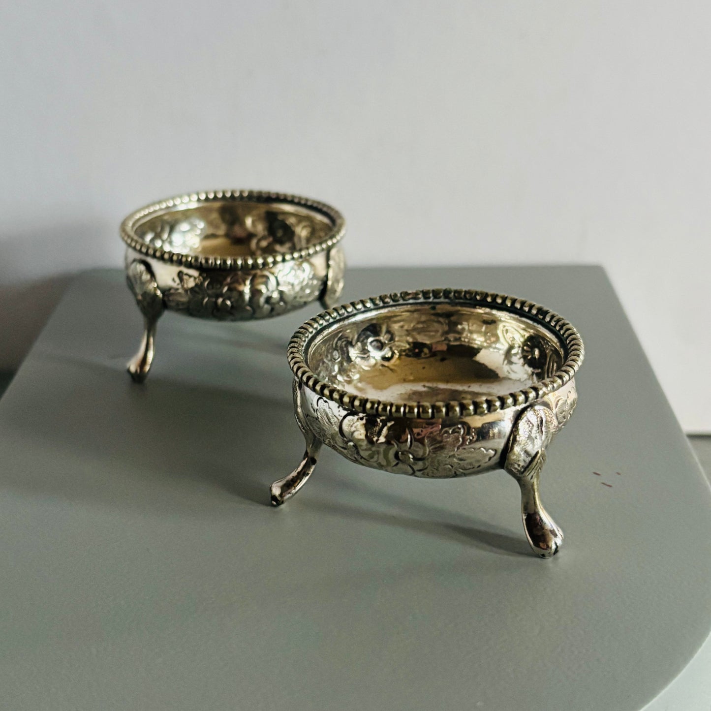 Antique Silver Plated Salts | Adorable Detailed Salts in Silver Plate 