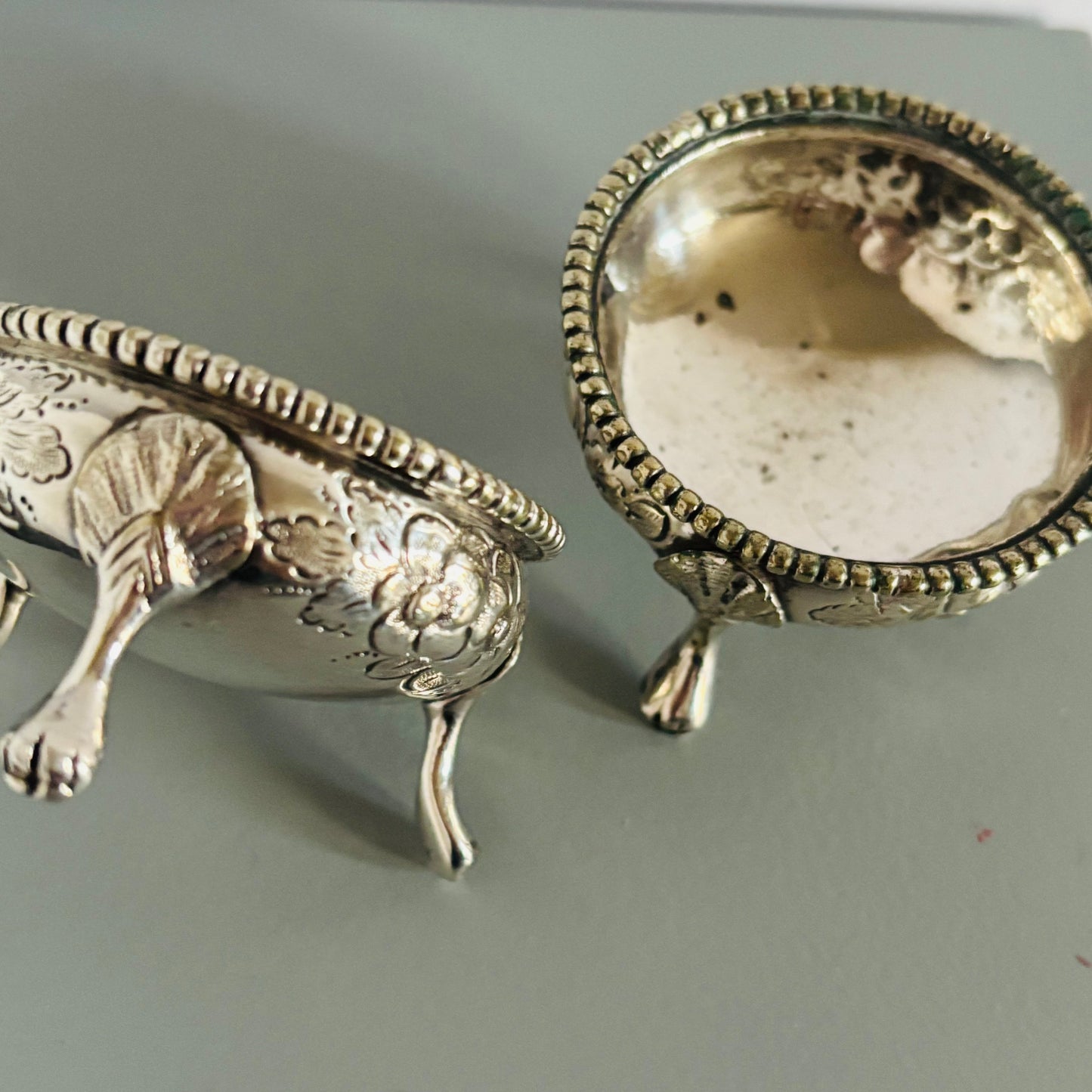 Antique Silver Plated Salts | Adorable Detailed Salts in Silver Plate 