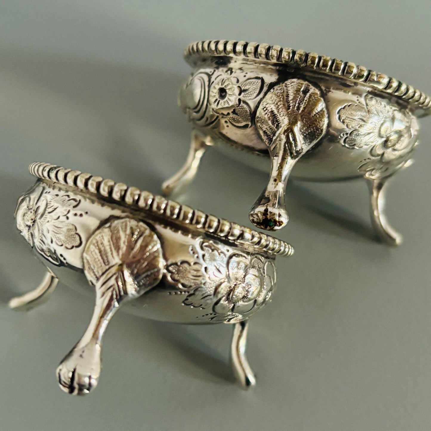 Antique Silver Plated Salts | Adorable Detailed Salts in Silver Plate 