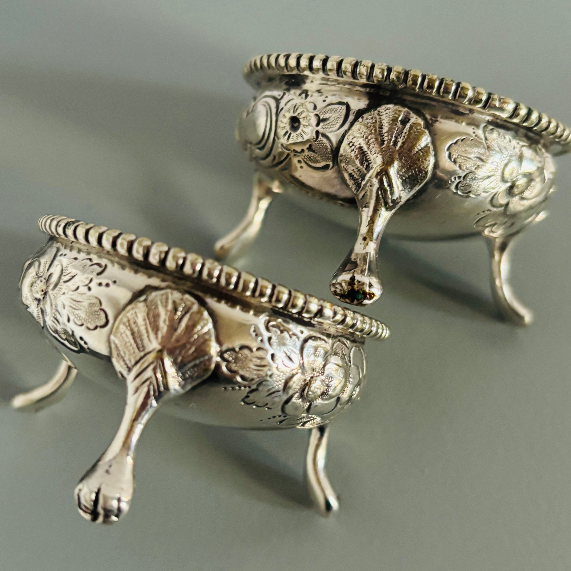 Antique Silver Plated Salts | Adorable Detailed Salts in Silver Plate 