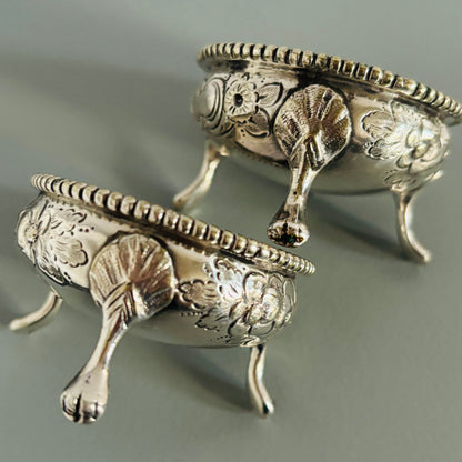 Antique Silver Plated Salts | Adorable Detailed Salts in Silver Plate 