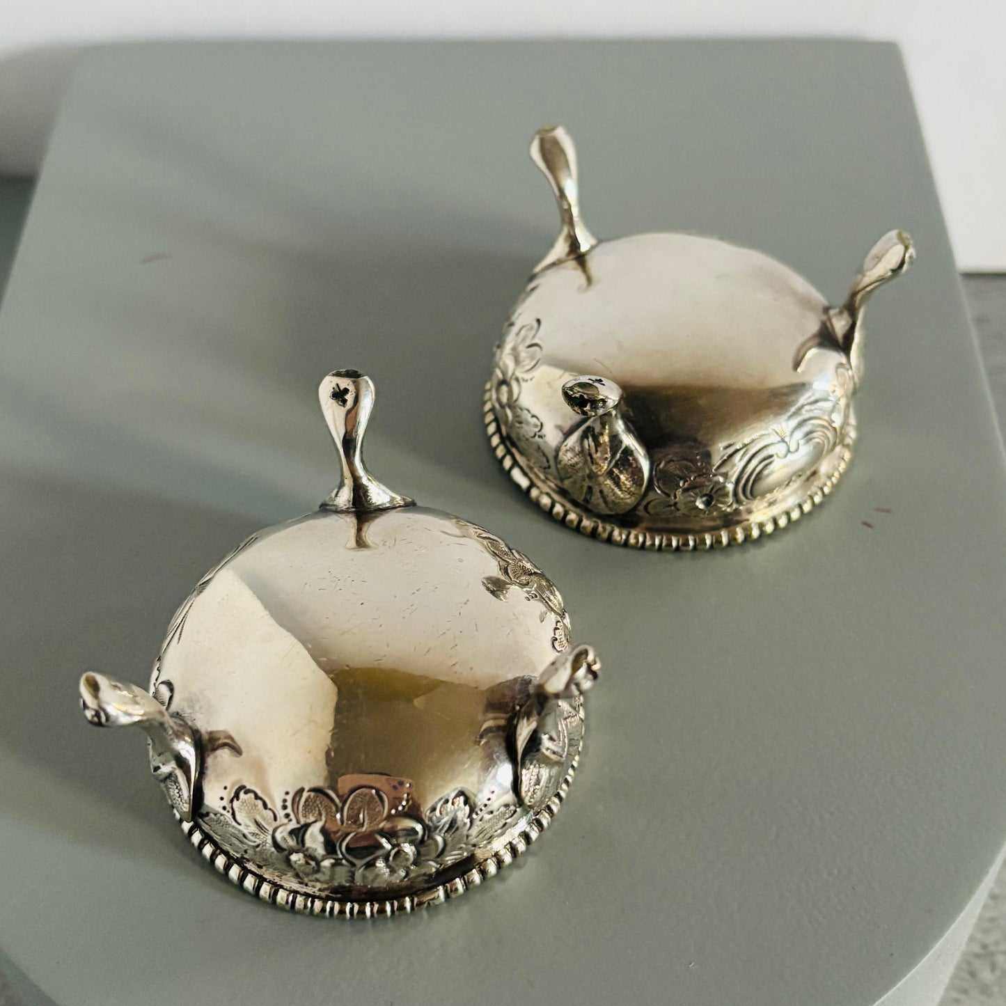 Antique Silver Plated Salts | Adorable Detailed Salts in Silver Plate 