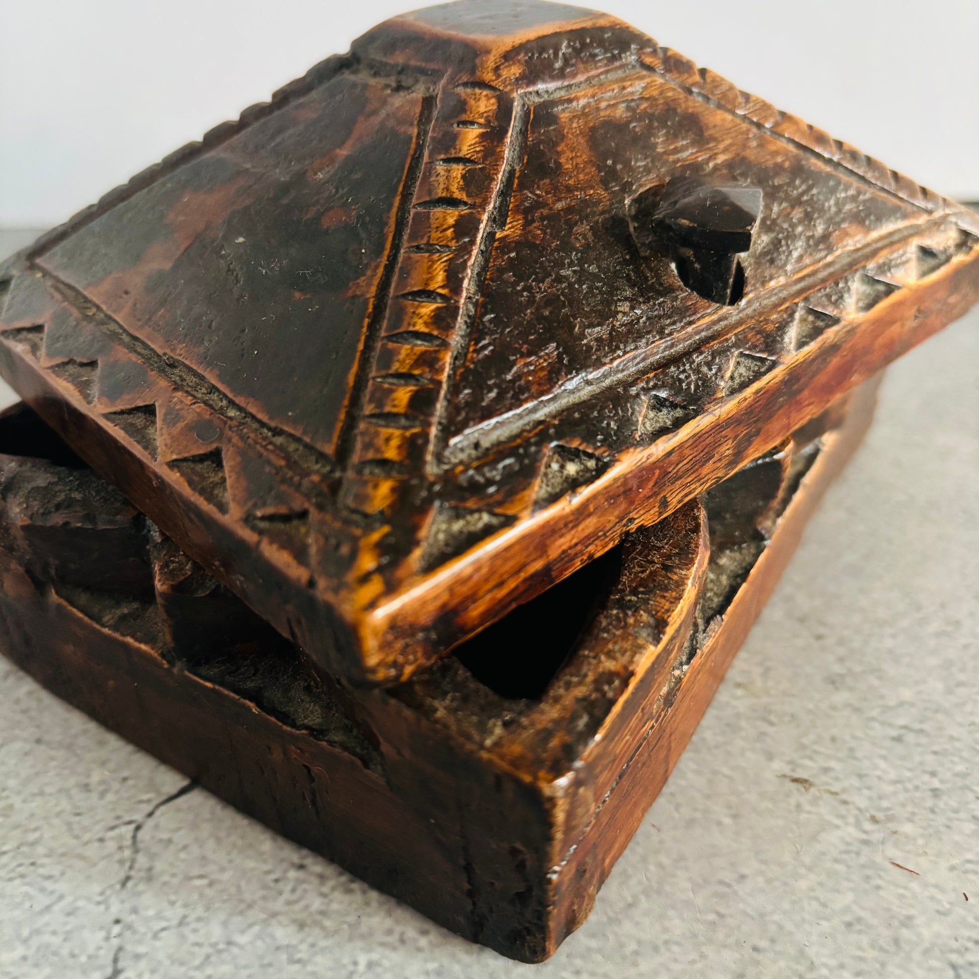 Antique Indian Wooden Spice Box Swivel Lid | The Urban Vintage Affair