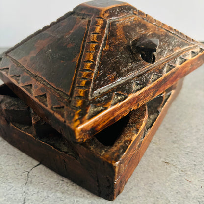 Antique Indian Wooden Spice Box Swivel Lid | The Urban Vintage Affair