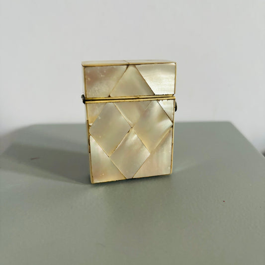 Decorative Rare Antique Mother Of Pearl Vesta  on a grey surface with a white background