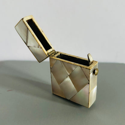 Decorative Rare Antique Mother Of Pearl Vesta  on a grey surface with a white background