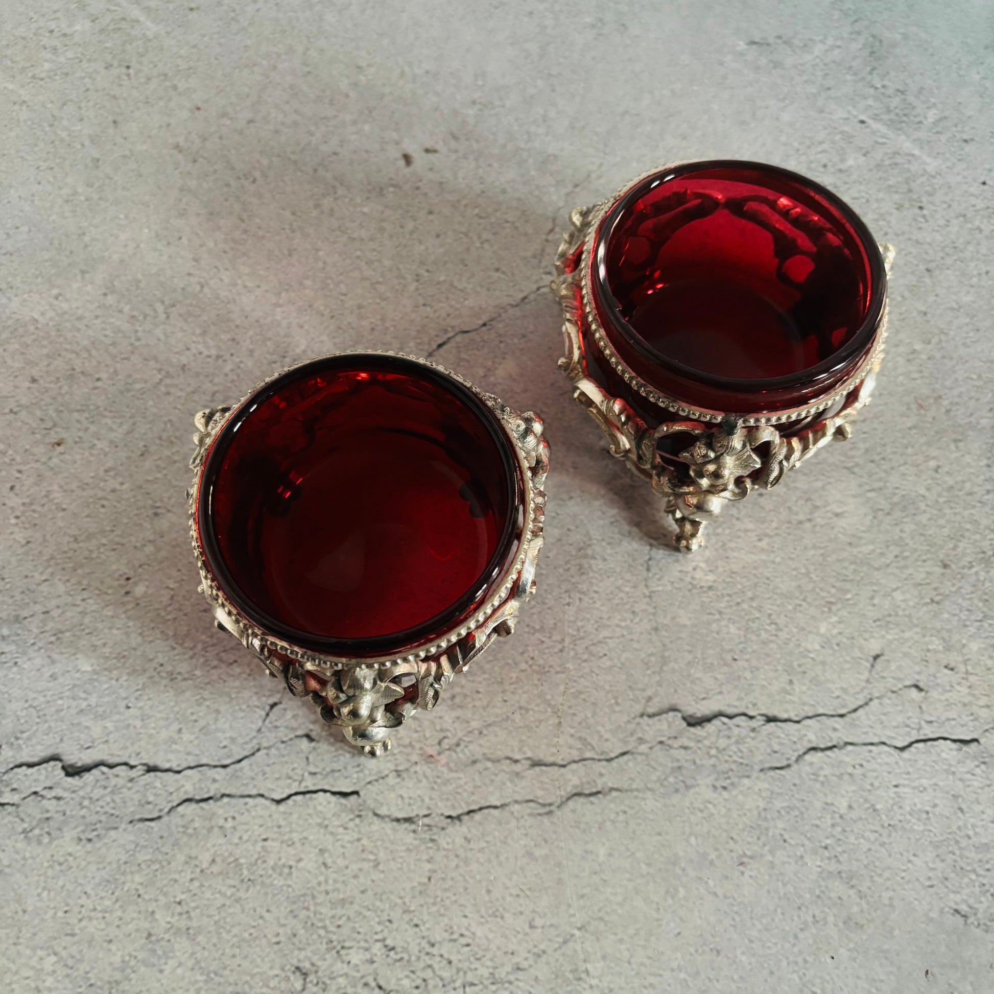 Ornate Antique Silver Salts | Beautiful Ruby Glass | The Urban Vintage Affair