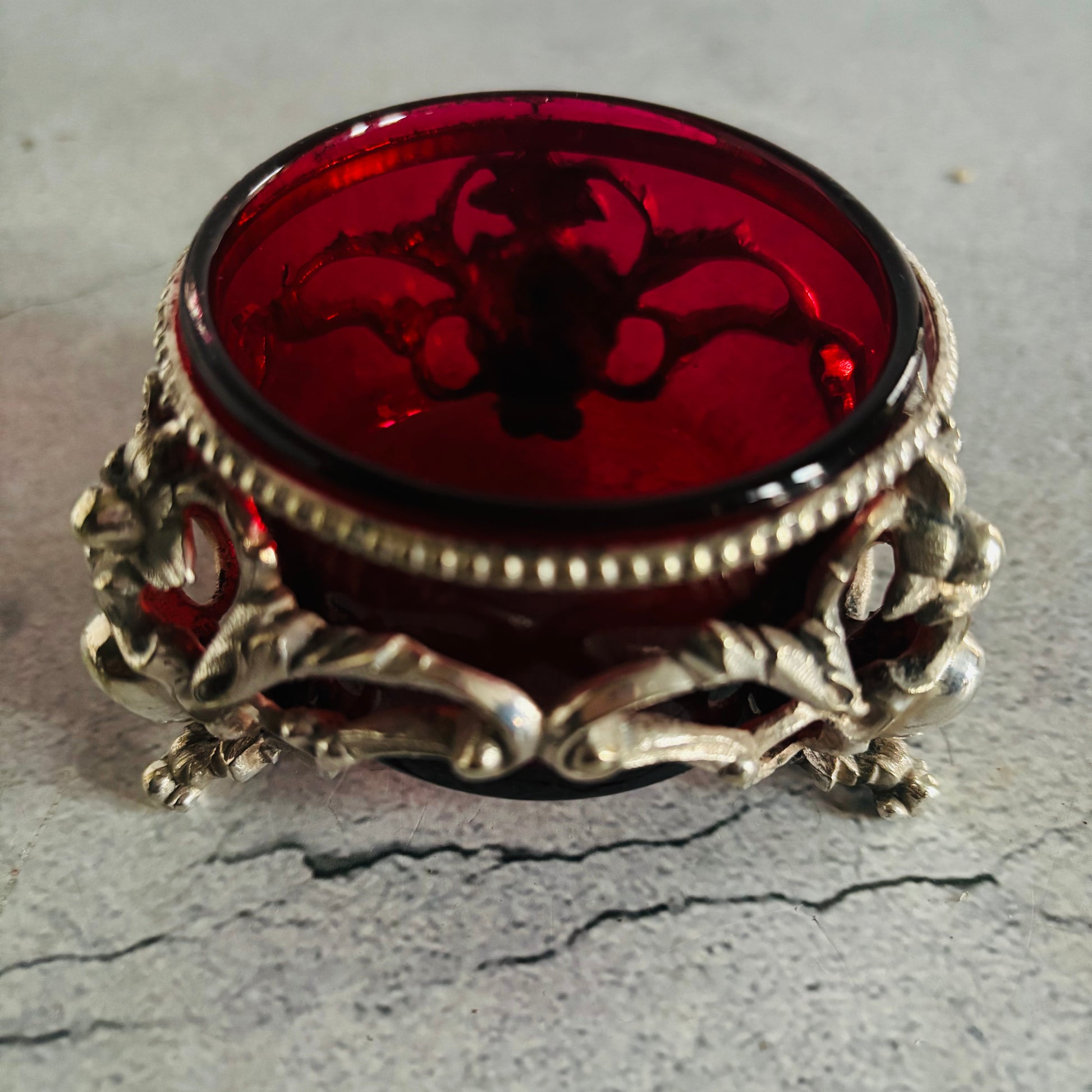 Ornate Antique Silver Salts | Beautiful Ruby Glass | The Urban Vintage Affair
