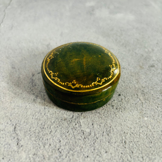 Antique Leather Round Florentine Trinket Box | The Urban Vintage Affair