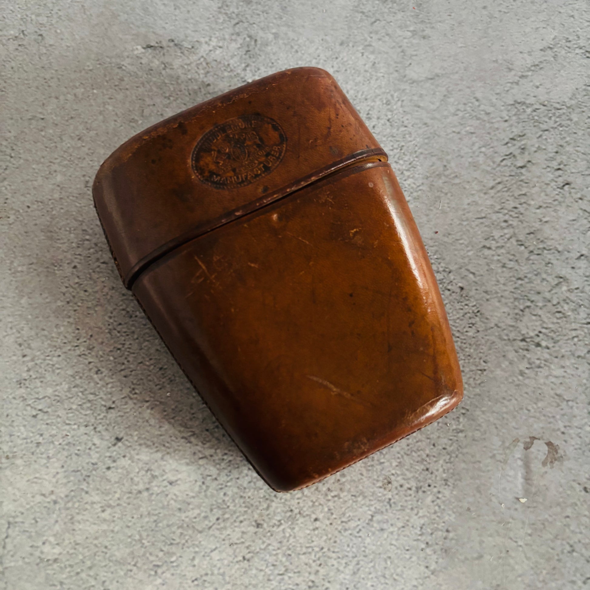 Antique Leather Travel Cup Holder and Glass Cup