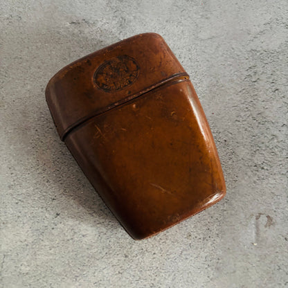 Antique Leather Travel Cup Holder and Glass Cup