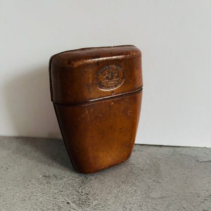 Antique Leather Travel Cup Holder and Glass Cup