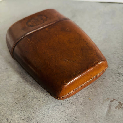 Antique Leather Travel Cup Holder and Glass Cup