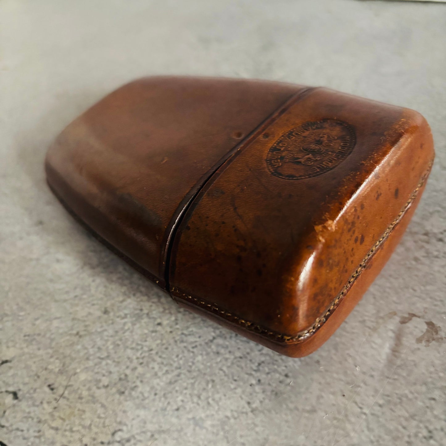Antique Leather Travel Cup Holder and Glass Cup