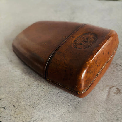 Antique Leather Travel Cup Holder and Glass Cup