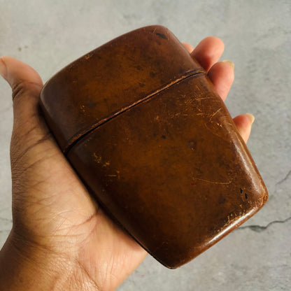 Antique Leather Travel Cup Holder and Glass Cup