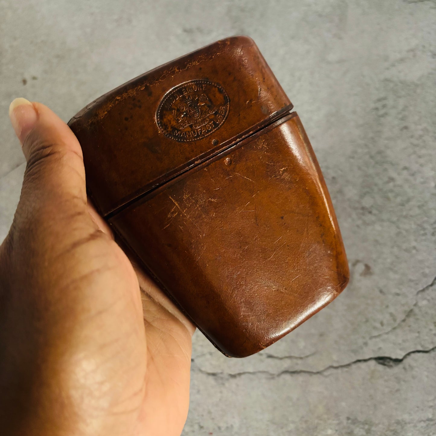 Antique Leather Travel Cup Holder and Glass Cup
