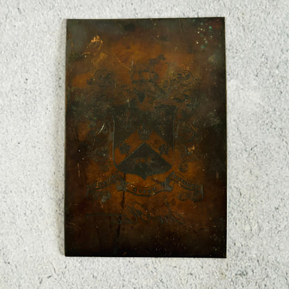 Antique Etched Copper Printing Plate Of Coat of arms for the Platt family