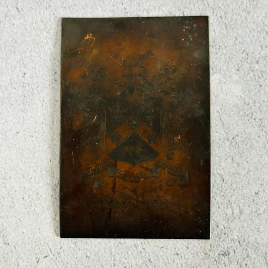 Antique Etched Copper Printing Plate Of Coat of arms for the Platt family