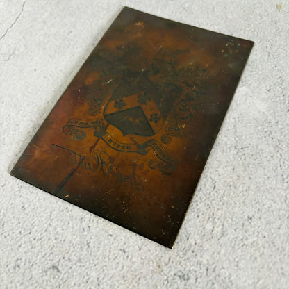 Antique Etched Copper Printing Plate Of Coat of arms for the Platt family