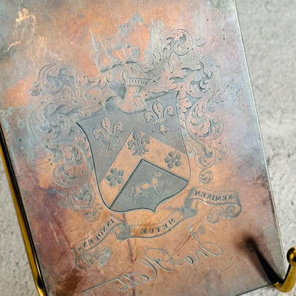 Antique Etched Copper Printing Plate Of Coat of arms for the Platt family