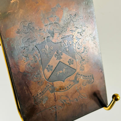 Antique Etched Copper Printing Plate Of Coat of arms for the Platt family