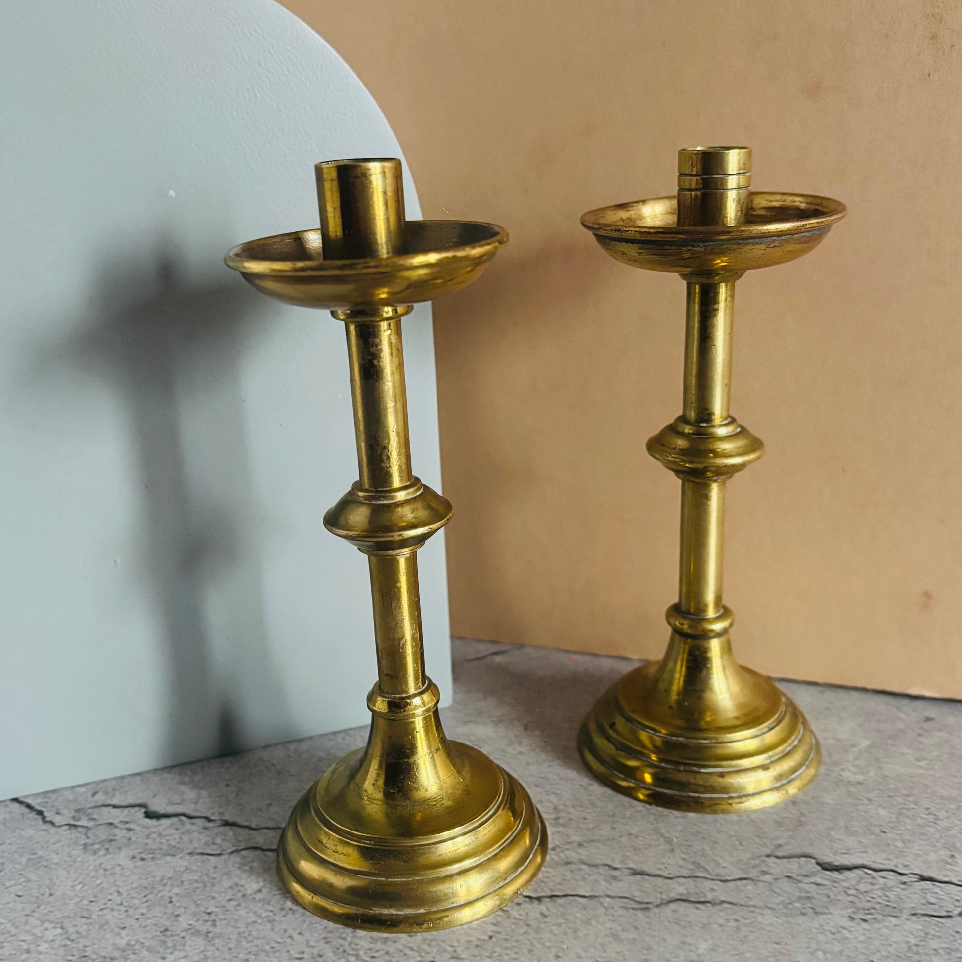 Georgian Brass Small Candlesticks | The Urban Vintage Affair