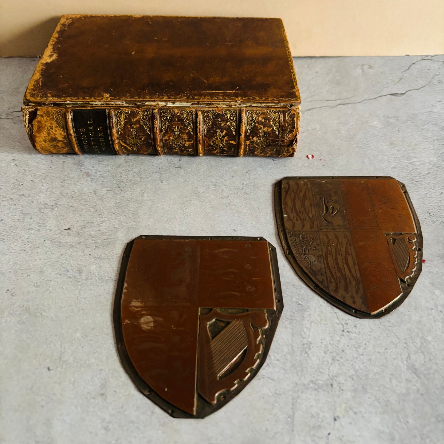 Antique Etched Copper Royal Shield Printing Plates