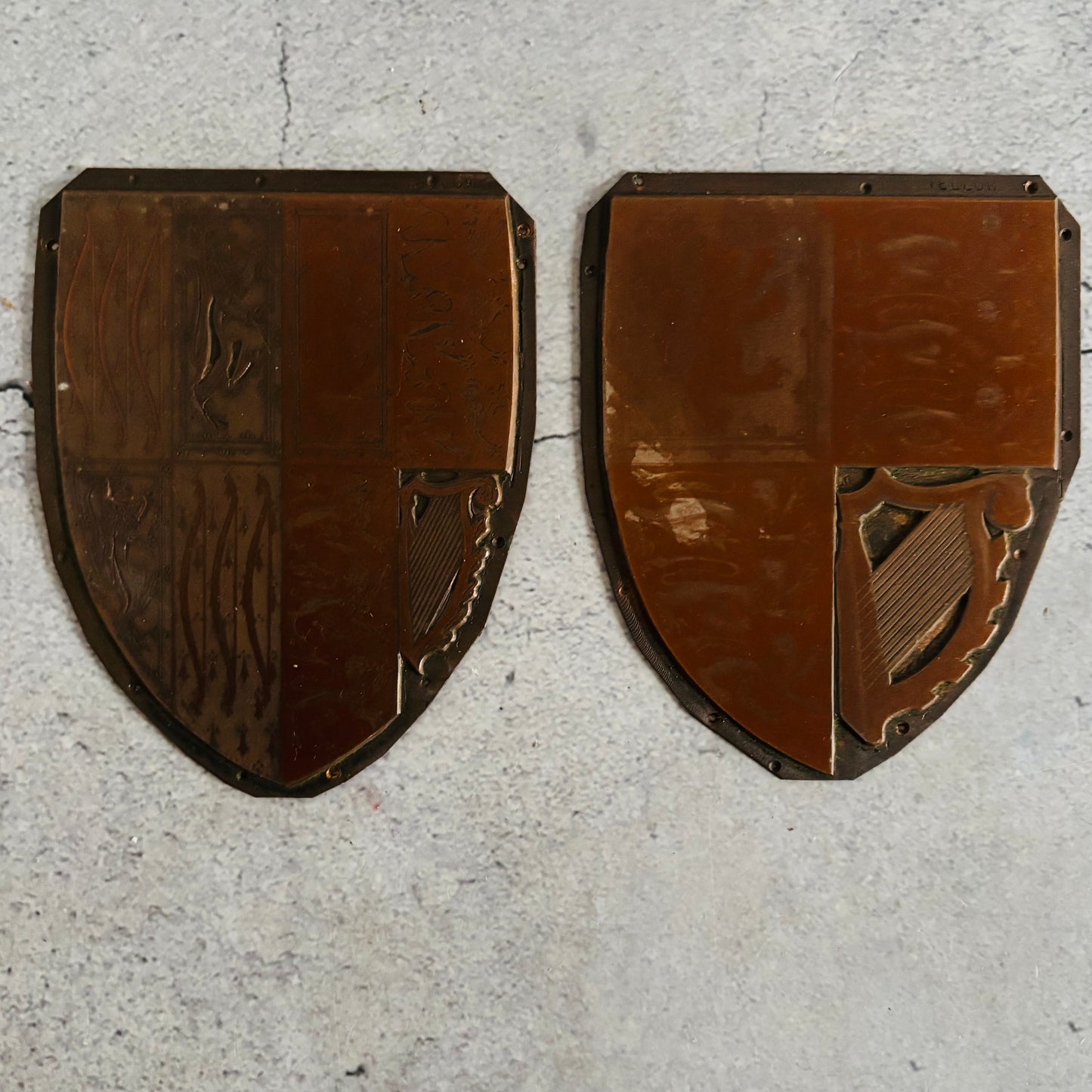 Antique Etched Copper Royal Shield Printing Plates