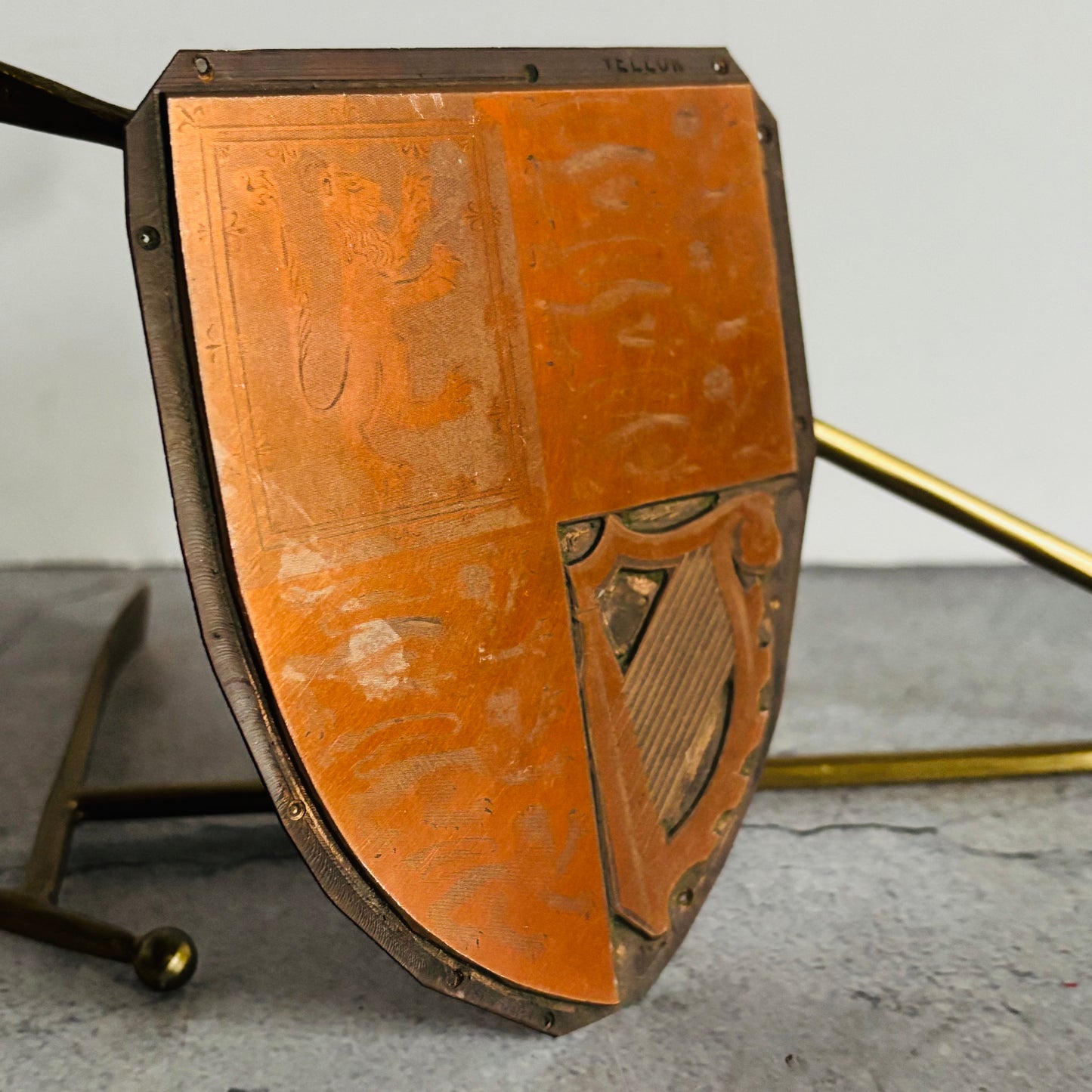 Antique Etched Copper Royal Shield Printing Plates