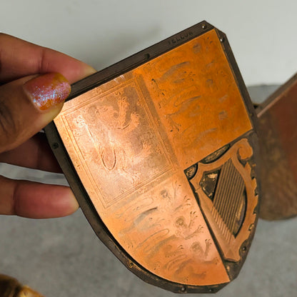 Antique Etched Copper Royal Shield Printing Plates
