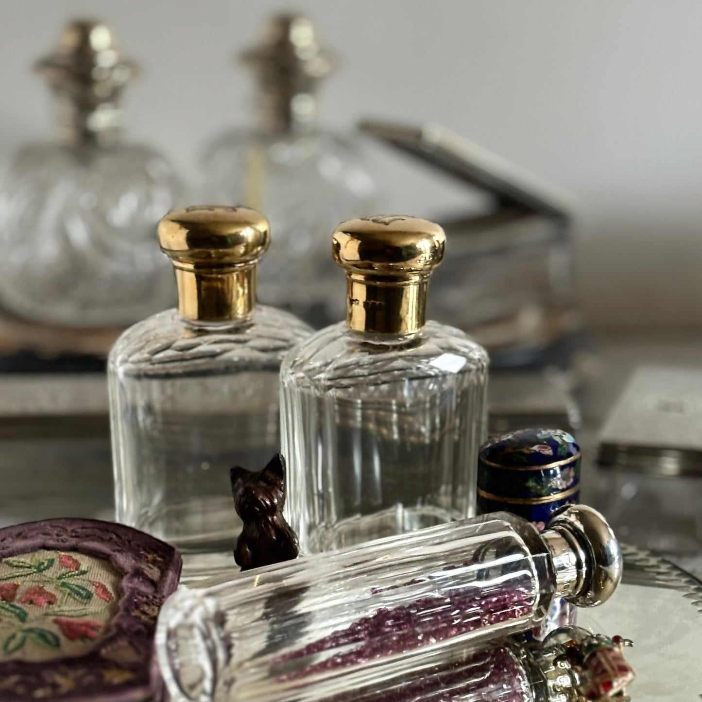 Antique Silver Topped Etched Glass Scent Bottle | 1912 London