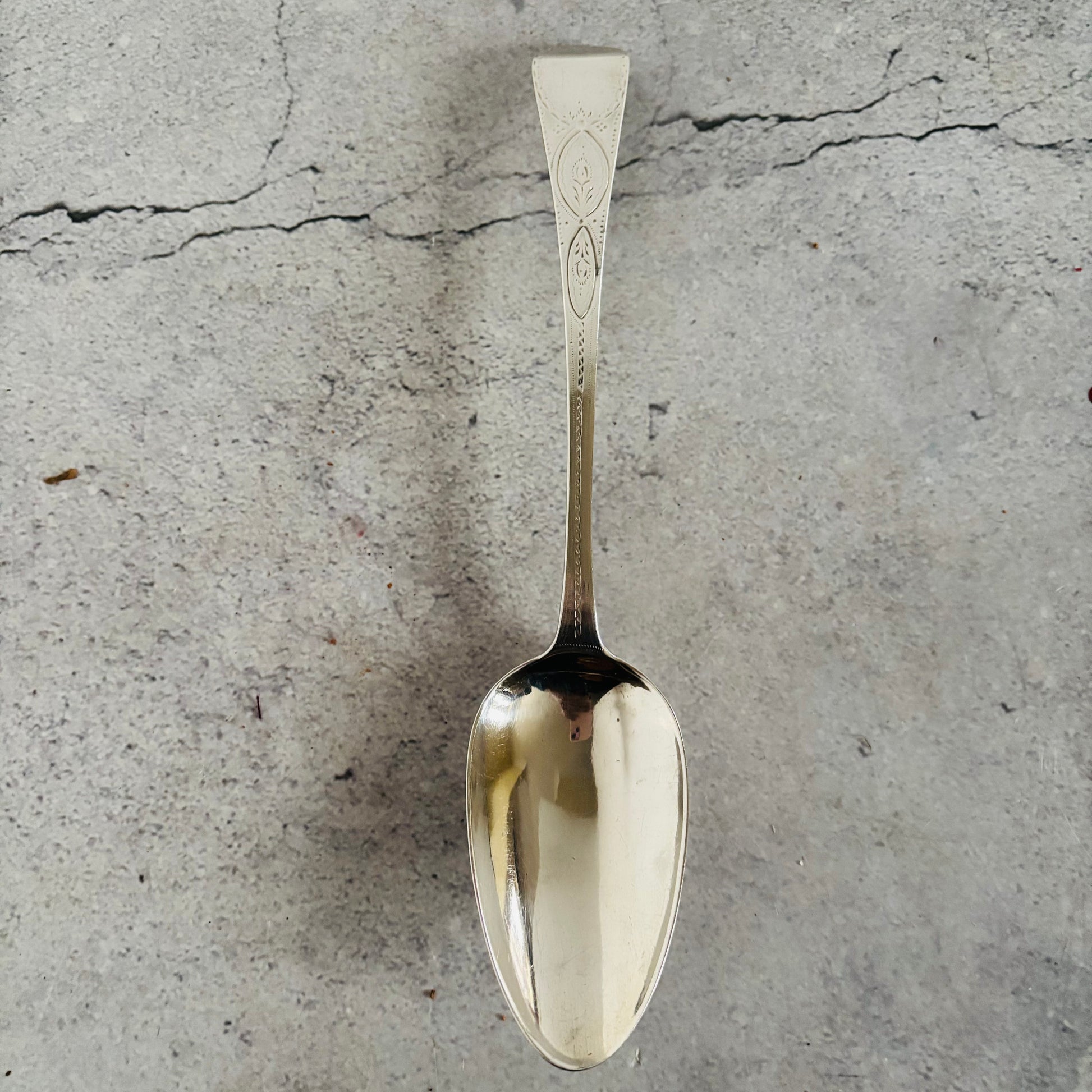 Georgian Silver Engraved Serving Spoon | Old Soup Spoon