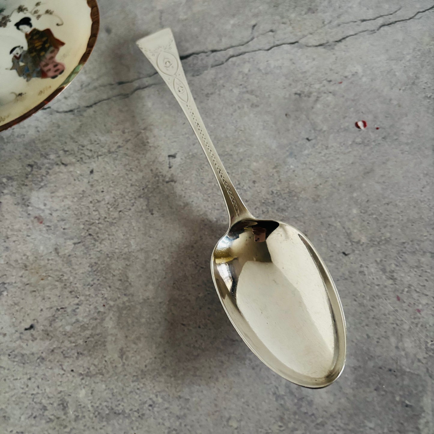 Georgian Silver Engraved Serving Spoon | Old Soup Spoon