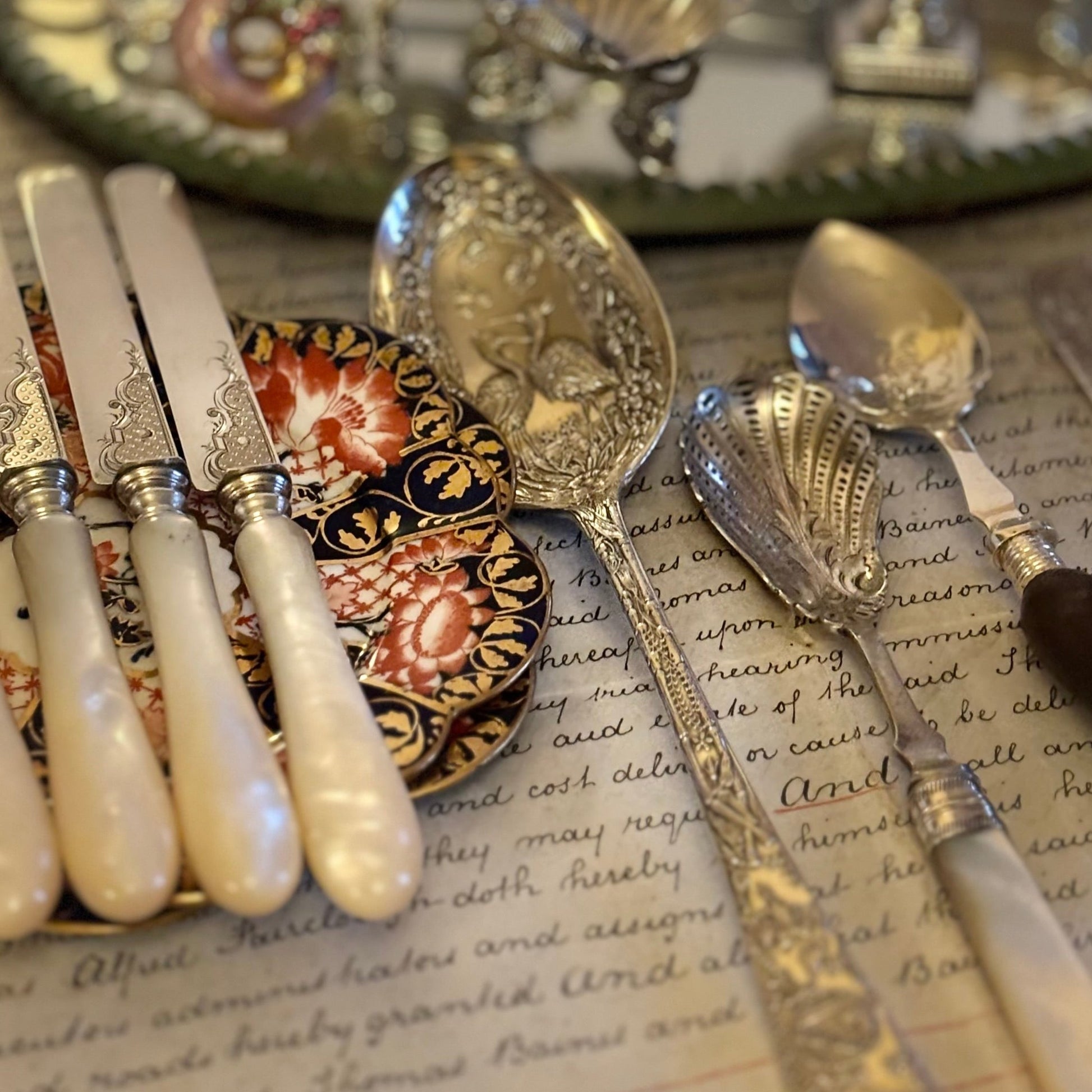 French Antique Luxury Silver & Mother Of Pearl Knife | Luxury Flatware