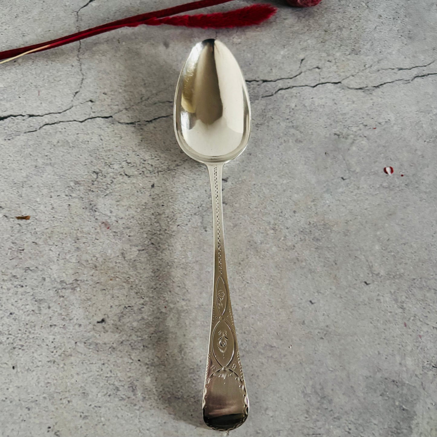 Georgian Silver Engraved Serving Spoon | Old Soup Spoon
