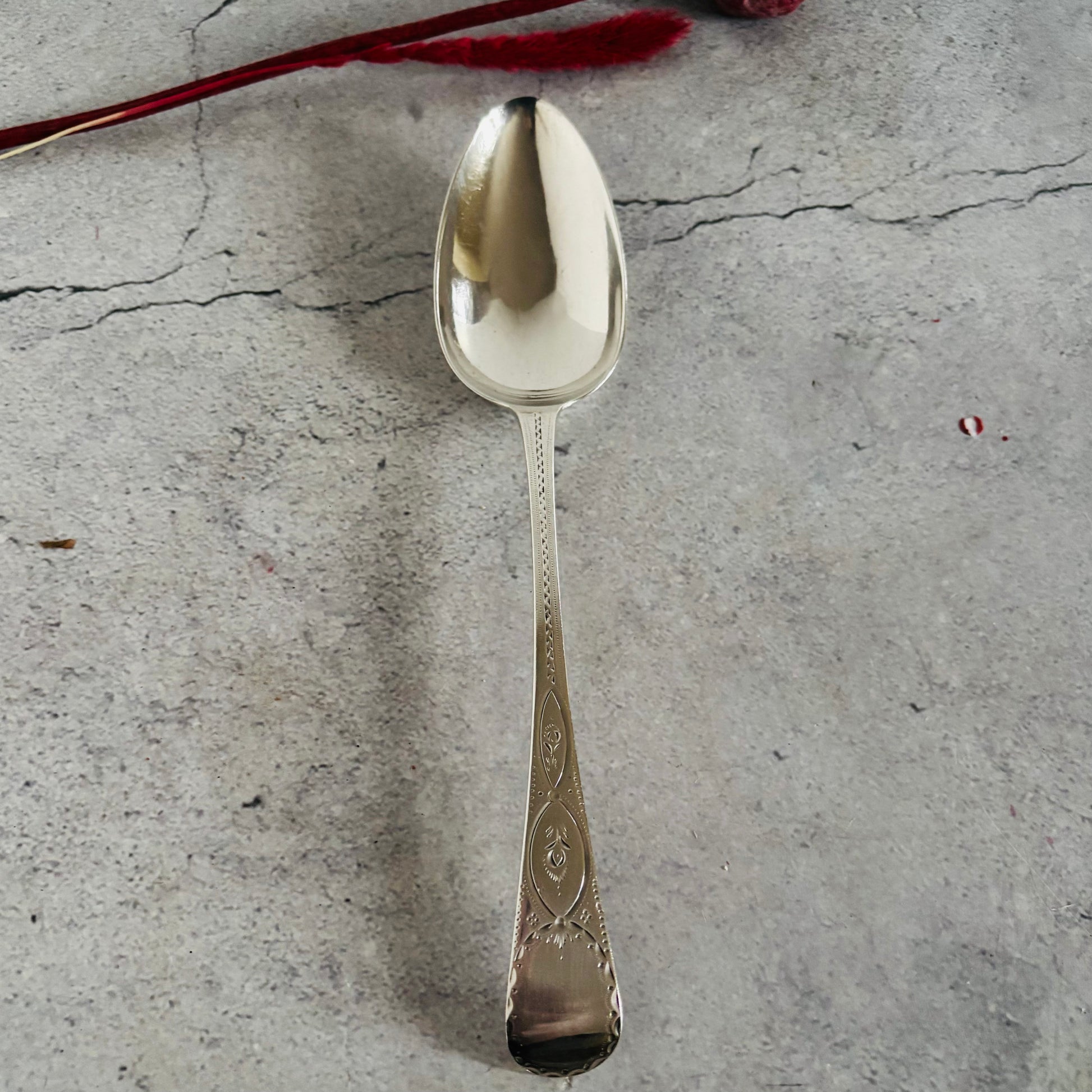 Georgian Silver Engraved Serving Spoon | Old Soup Spoon