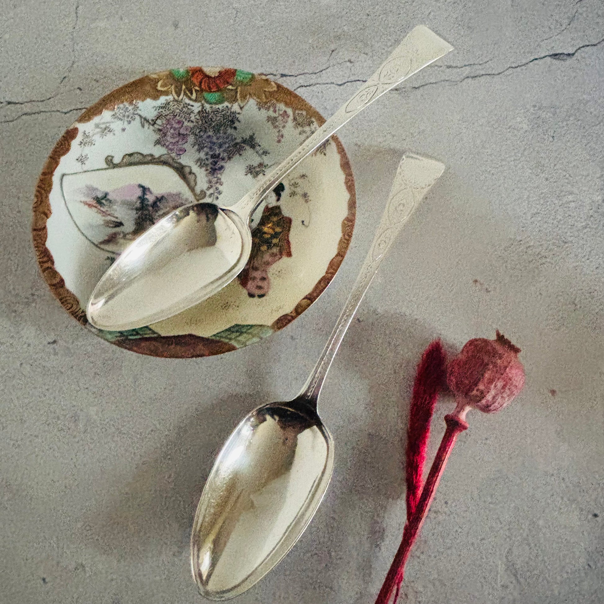 Georgian Silver Engraved Serving Spoon | Old Soup Spoon