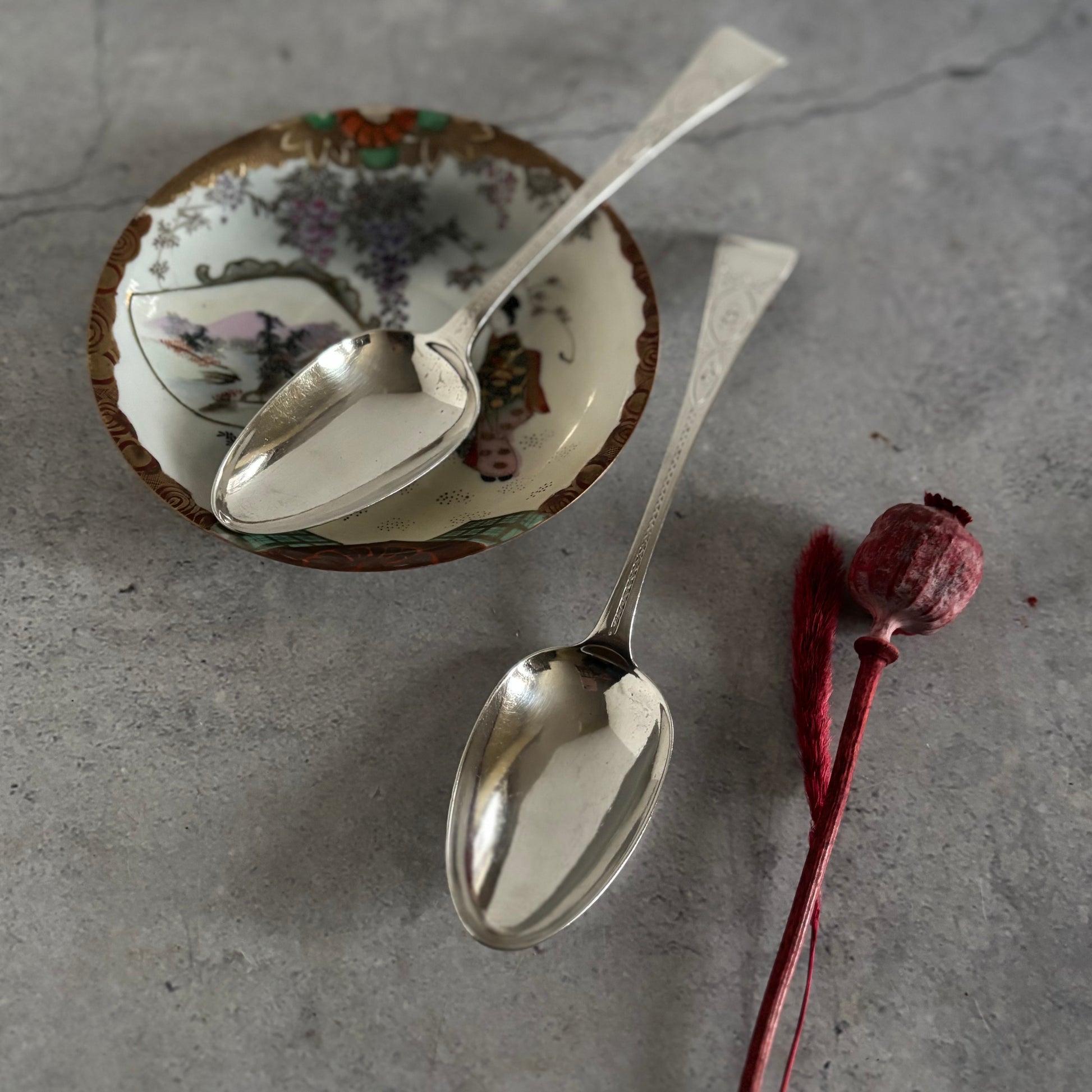 Georgian Silver Engraved Serving Spoon | Old Soup Spoon