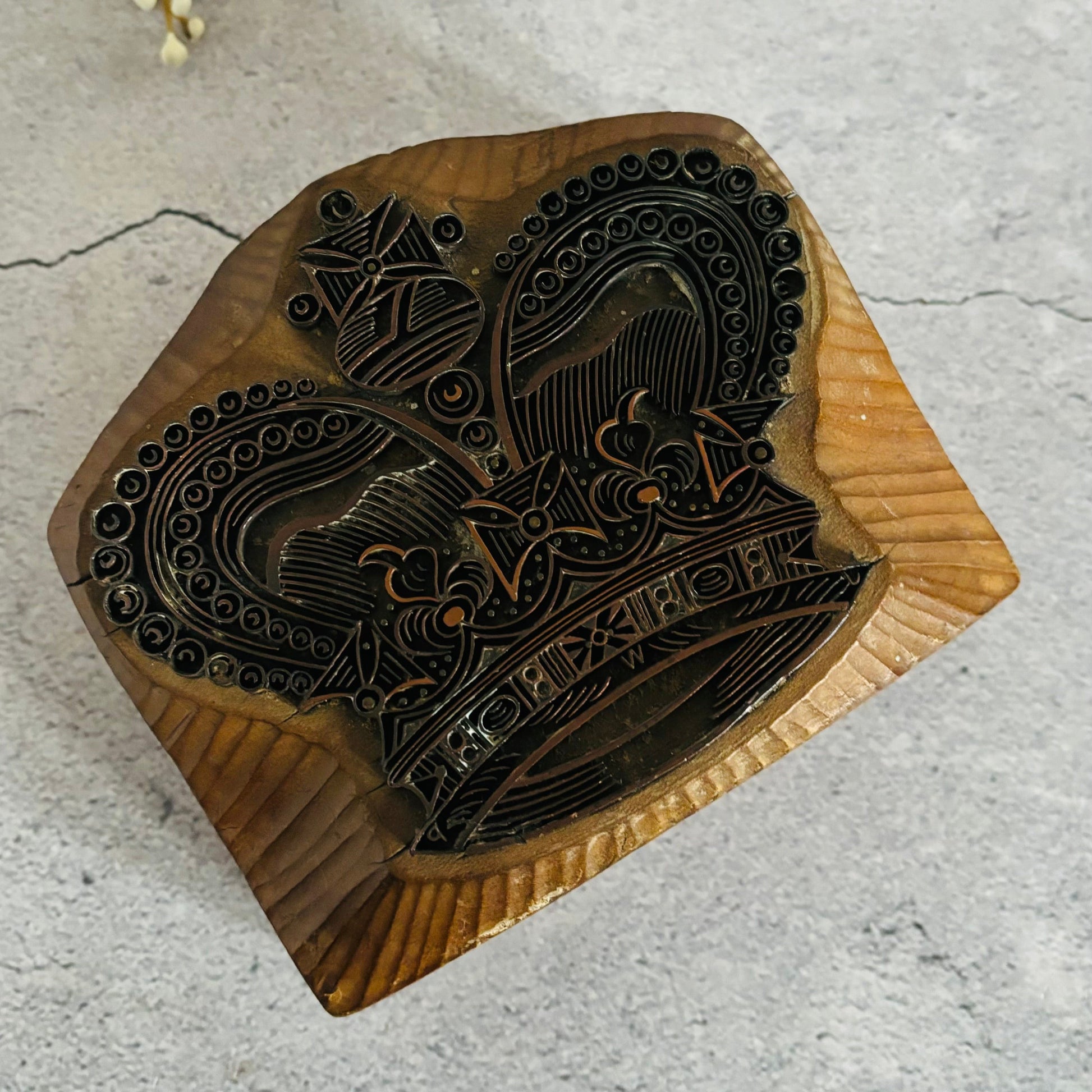 Antique Copper Printing Block of a Crown  - The Urban Vintage Affair