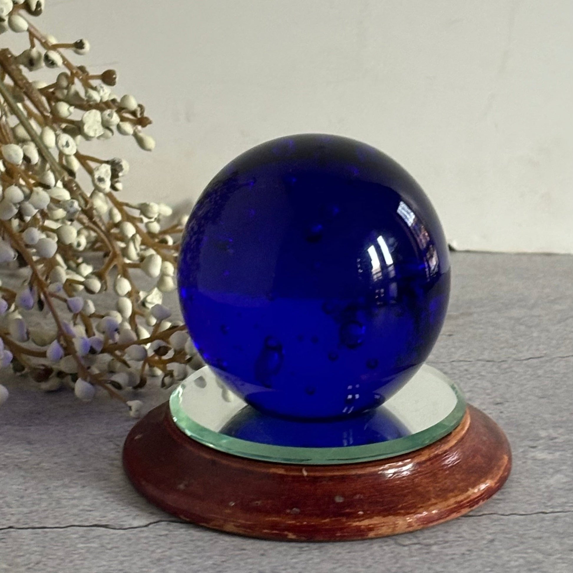 Vintage Blue Glass Ball Paperweight 