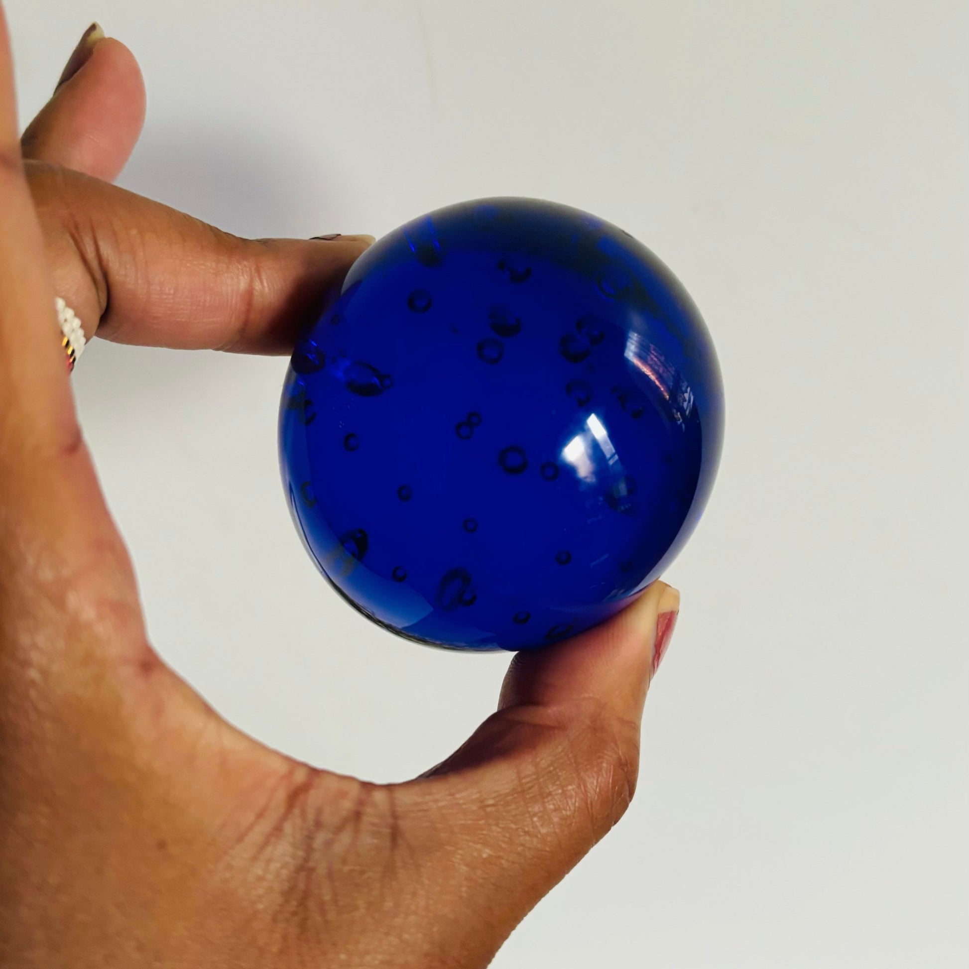 Vintage Blue Glass Ball Paperweight 