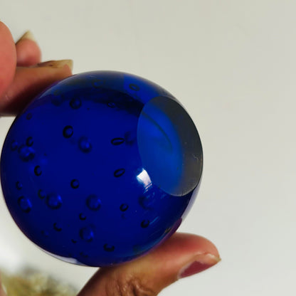 Vintage Blue Glass Ball Paperweight 