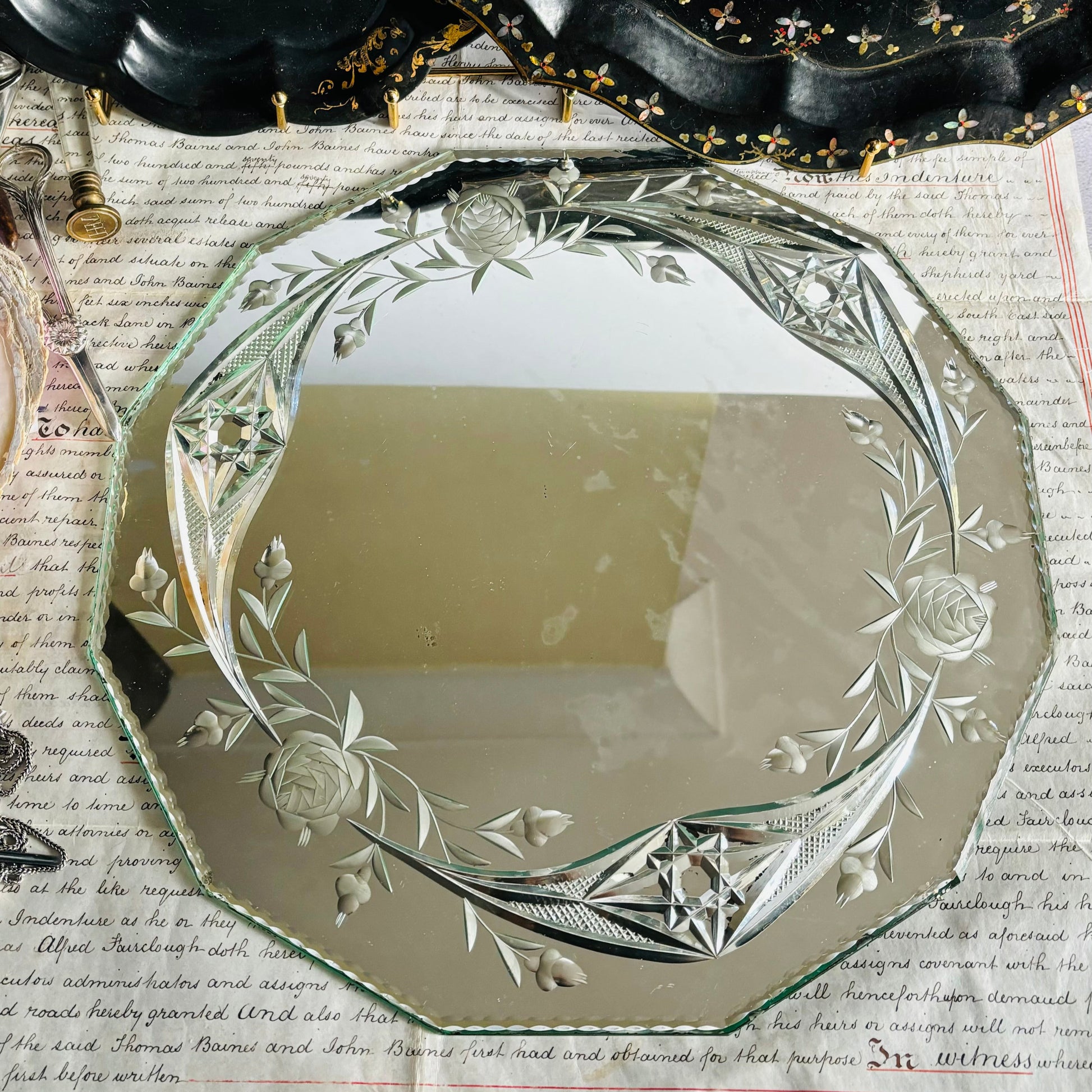 Vintage Venetian  Mirror Display Plateau | Cake Stand 