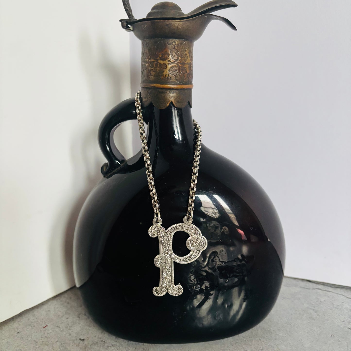 Antique Silver Decanter Label Letter P for Port | Bottle Tag