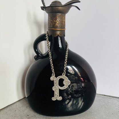 Antique Silver Decanter Label Letter P for Port | Bottle Tag
