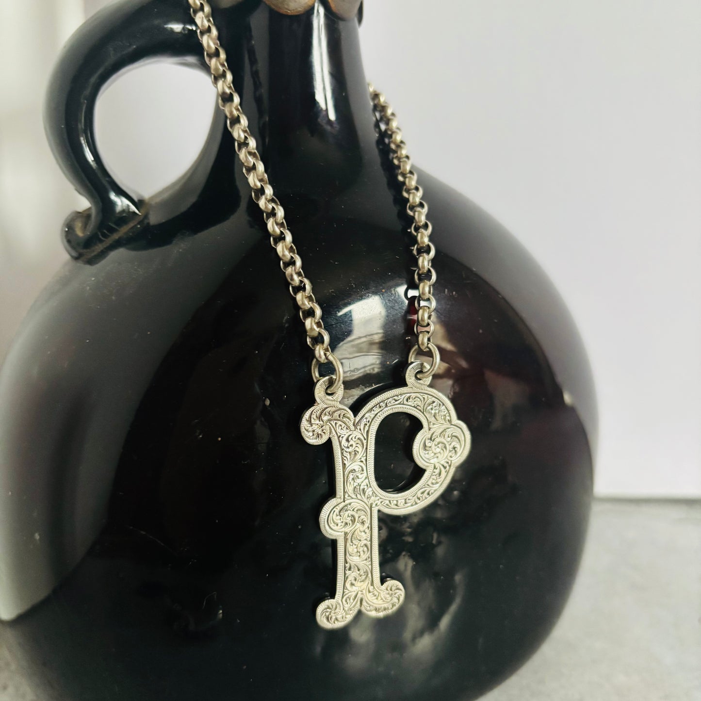 Antique Silver Decanter Label Letter P for Port | Bottle Tag