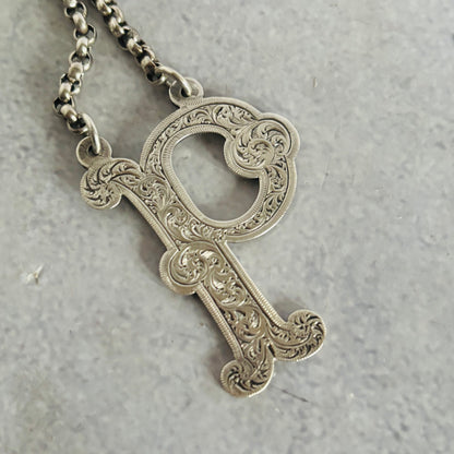 Antique Silver Decanter Label Letter P for Port | Bottle Tag